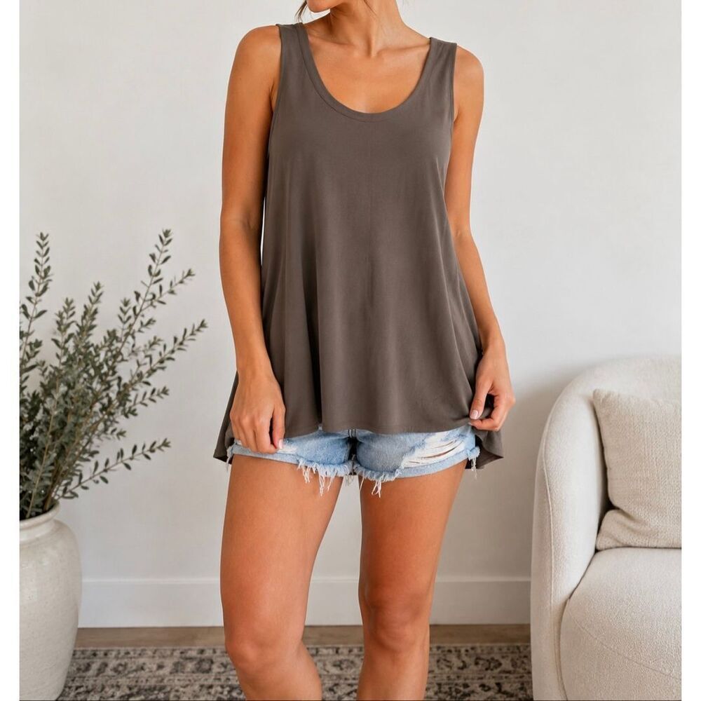 Eileen Fisher Woman Silk Tank Top 2X Taupe Sleeveless Minimalist Blouse